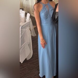 Azazie Steel Blue Rona Halter Dress